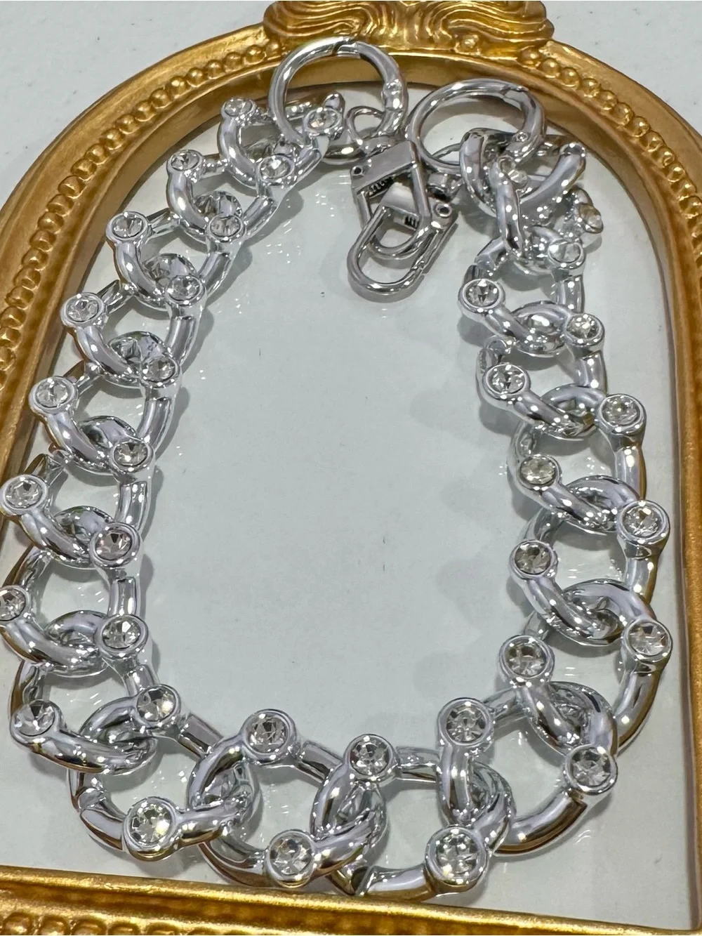 New Silver Crystal Diamond Drip Bag Chain 18 inches